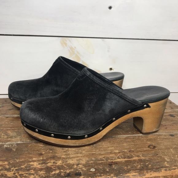UGG Shoes - UGG | Black Suede Wooden Heel Mules/Clogs